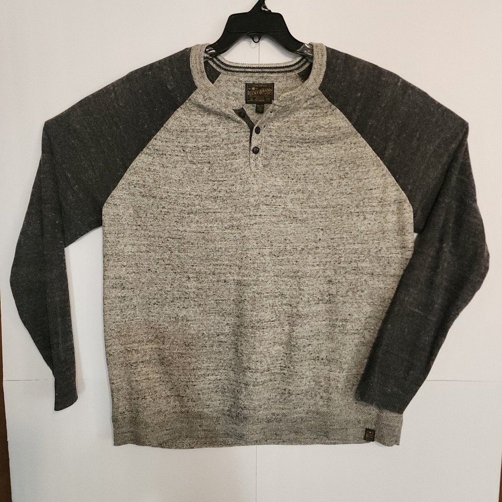 D1 â Lucky Brand Mens Raglan Long Sleeve Henley Sweater Knit XXLTIG Gray